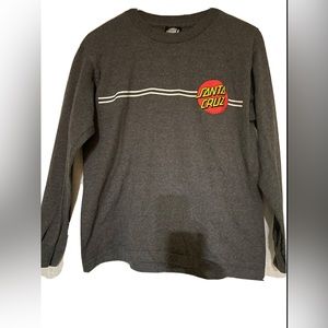 Santa Cruz T Shirt Mens Small Gray Long Sleeve Graphic Logo Skate Beach